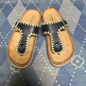 Black and Gold Women's Toe-Post Sandals